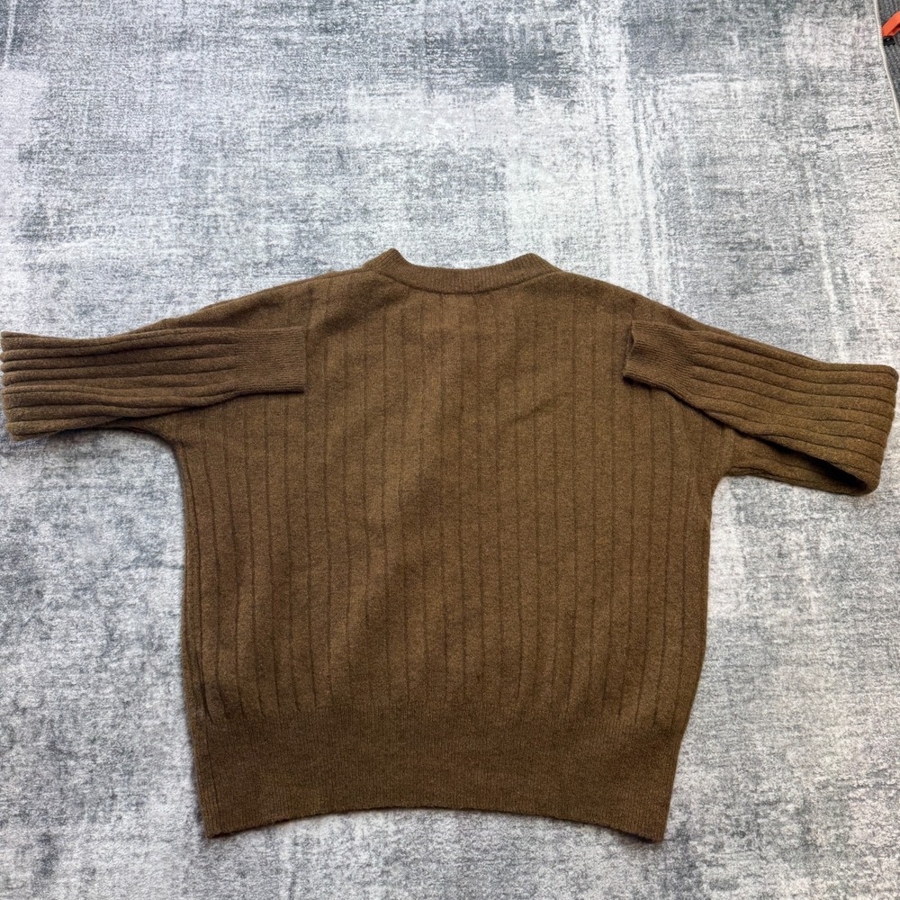 Madewell Sweater Women Medium Brown Drab Bowden Henley Ribbed Merino Alpaca - Picture 7 of 10